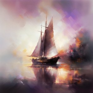 Abstrakt maleri av en seilbåt i Seascape, Wall Art | Lerretstrykk av F. Abderrahim