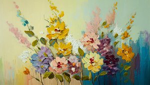 Antikke blomster i vase, abstrakte blomster på lerret, veggkunsttrykk av F. Abderrahim