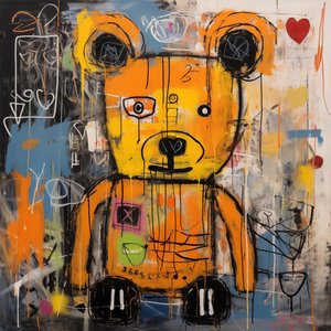 Dekor søt bjørn abstrakt maleri, jean michel basquiat stil, kunsttrykk av F. Abderrahim