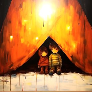 Tegning av to uskyldige barn, surrealistisk veggkunst | Lerretstrykk av F. Abderrahim