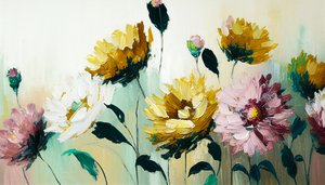Blomsterstillebenmaleri på horisontalt lerret, veggkunsttrykk på forespørsel av F. Abderrahim