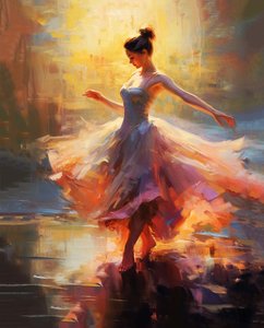 Jente som danser impresjonistisk maleri, Claude Monet-stil, lerretstrykk