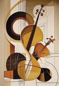Musikkabstrakt, et fiolinoljemaleri, veggkunsttrykk, soveromsinnredning av F. Abderrahim