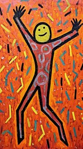 Naivt figurativt maleri, rominnredning, innrammede veggkunsttrykk av F. Abderrahim