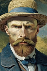 Retro vintage, portrettmaleri av en mann, van gogh, stil, veggkunsttrykk av F. Abderrahim