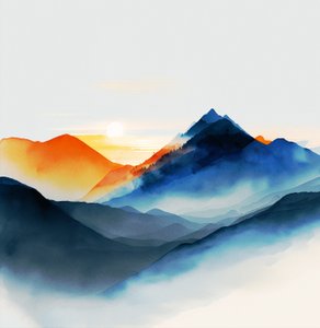 Nyanser av rolige blå fjell, lerret og kunsttrykk av F. Abderrahim