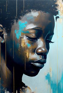 Abstrakt ung afrikansk mann på lerret, veggkunsttrykk av F. Abderrahim