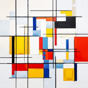 abstrakt Piet Mondrian malestil, stueveggdekorasjonside av F. Abderrahim