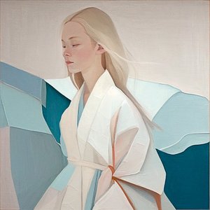 portrett av en vakker blond kvinne, abstrakt maleri, veggkunsttrykk av F. Abderrahim