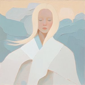 hvit blond kvinneportrett, abstrakt maleri, innrammede lerretstrykk av F. Abderrahim