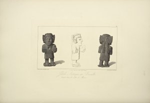 Aztec Idols in Basalt, illustrasjon fra 'Views of the Cordilleras and Monuments of the Native Peoples of America' av Alexander von Humboldt og Aime Bonpland av F. Arnold