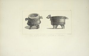 Vaser i granitt, funnet på kysten av Honduras, illustrasjon fra "Views of the Cordilleras and Monuments of the Indigenous Peoples of America" ​​av Alexander von Humboldt og Aime Bonpland, 1813 av F. Arnold