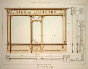 Design for en vinhandlers butikkfront, illustrasjon fra 