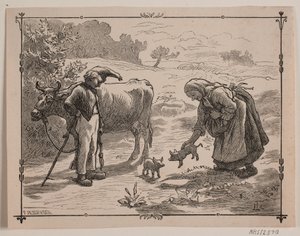 Illustrasjon til folkeeventyret "Tre små røde griser" av F. Hendriksen