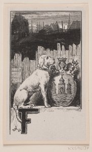 Initial vignett."F" med hund og Københavns våpenskjold av F. Hendriksen