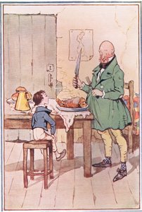David spiste middag med Mr MiCawber i fengselet, illustrasjon fra David Copperfield, 1914