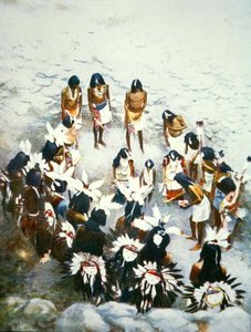 Lenya-seremoni, Walpi Pueblo, ca. 1900 (litho-farge) av F. Seth