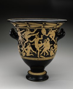 Klokkekrater med hvit figur med dansende satyrer, 400–351 f.Kr. (terrakotta) av Faliscan