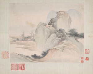 Landskap malt for Yuweng, datert 1673.