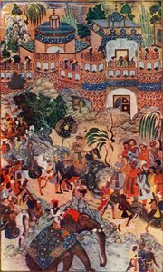 Den store keiseren Akbar går inn i byen sin i staten, 1572, 1590-1595, c1930.