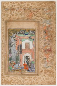 <em> Babur underholder i Sultan Ibrahim Lodis palass </em> fra en <em>Baburnama</em>