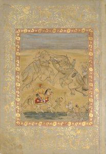Jahangir ser på en elefantkamp, ca. 1605. av Farrukh Chela