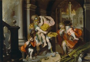 Aeneas og Anchises rømmer fra Troja, ca. 1587 (penn og blekk og olje med hvit forhøyning)