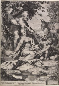 The Rest on the Return from Egypt, gravert av Cornelis Cort, 1575