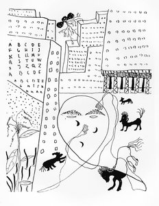 Selvportrett av poeten Federico Garcia Lorca (1898-1936) i New York, 30-tallet
