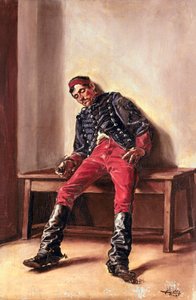 The cachot' En fangesoldat sover i cellen sin. Maleri av Federico Godoy y Castro (1869-1939) Advarsel! Bruken av dette verket kan være underlagt en forespørsel om autorisasjon fra en tredjepart eller betaling av tilleggsgebyrer av Federico Godoy y Castro