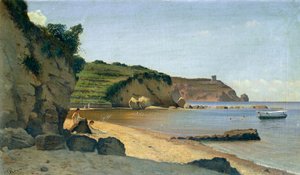 Sørlige marina, av Federico Rossano (1835-1912), olje på lerret, 34x59 cm.