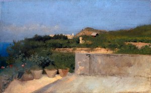 Terrasse i Resina, av Federico Rossano (1835-1912), olje på lerret, 33x53 cm
