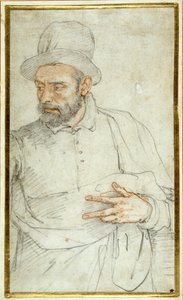 En skjeggete mann, halvlang, som står kledd for gaten (farget kritt på papir) av Federico Zuccaro