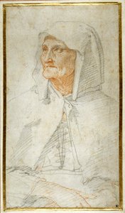 En gammel dame sittende, halvlang (farget kritt på papir) av Federico Zuccaro