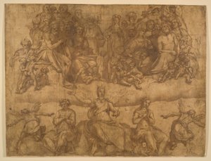 Forløste sjeler og allegoriske figurer, studie for den siste dommens freskomaleri i kuppelen til Duomo, Firenze av Federico Zuccaro