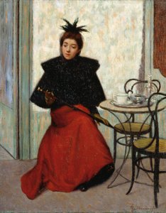 På kafé, av Federico Zandomeneghi (1841-1917), olje på lerret, 41x33 cm