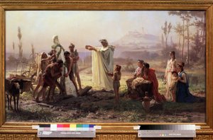 Antikkens Hellas: ""Seremoni til hyllest til guden Hermes"" Maleri av Feodor Andreyevich Bronnikov (1827-1902) 1874 Mål 70x123 cm Statens Tretyakov Gallery Moskva av Fedor Andreevich Bronnikov