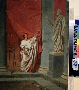 Eden til Brutus (Marcus Junius Brutus) (85 f.Kr.-42 f.Kr.) etter voldtekten av Lucretius (Lucrezia, Lucretia, romersk dame). Maleri av Feodor Andrejewitsch Bronnikoff (1827-1902). Olje på tre. 0,325 x 0,249 m. Schadrinsk, Museum