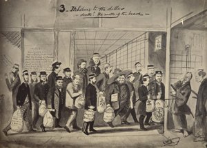 Fotografisk kopi av en tegning av Charles Wirgman med tittelen, 3 itchiboos to the dollar or Dea av Felice Beato