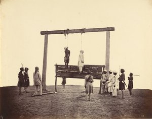 To sepoyer fra det 31. innfødte infanteriet, som ble hengt i Lucknow, 1857 av Felice Beato