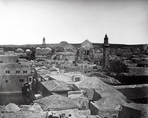 Utsikt over Den hellige gravs kirke og bassenget til Hiskia, Jerusalem, 1857 av Felice Beato