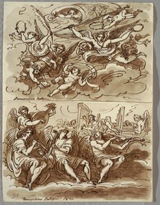 Engler som bærer symboler for martyrium, studie etter Domenichino av Felice Giani