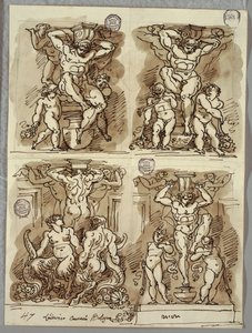 Four Herms, studier etter Carracci av Felice Giani
