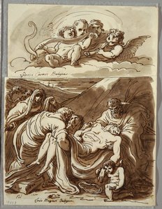 Fire Putti som lager musikk, studie etter Lodovico Carracci; Kristus, Studer etter Massari av Felice Giani