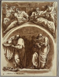 Lunett med de hellige Peter og Paulus, Matteus og profeten Jesaja, Studer etter Sebastiano del Piombo av Felice Giani