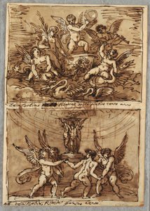 Putti i en vogn med delfiner og svaner av Felice Giani