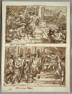 Remus dreper kong Amulius; Remus ledet i lenker foran kong Amulius; To studier etter Carracci