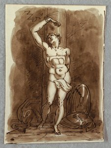 Saint Sebastian, Detalj av Polyptich med jomfruen på tronen, Studie etter Dosso Dossi av Felice Giani