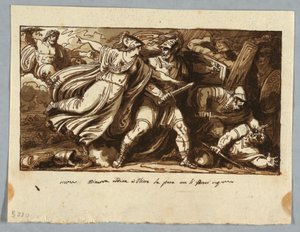 Ark fra en skissebok: Minerva beordrer Ulysses til å slutte fred med frierne til Penelope (Minerva inducerer Ulisse alla pace con i Proci) av Felice Giani