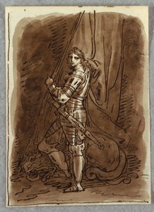 St. George, Detalj fra en polytich med jomfru tronet, Study after Dosso Dossi av Felice Giani